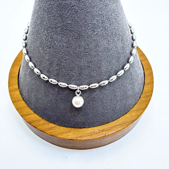 Sterling Silver 925 Natural Pearl Bead Design Chain Bracelet Size 7.25" Length - Picture 1 of 9